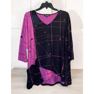 FH Clothing Co. S Lagenlook Wearable Art Asymmetrical Hem Tunic Top
